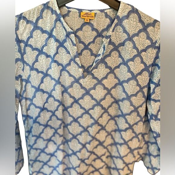 Roberta Roller Rabbit Sz S Light Blue Patterned Lightweight Lace-Up Top - Picture 2 of 6
